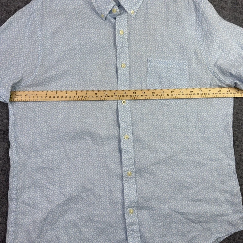 J.Crew Shirt Men XL Blue Linen Blend Geometric Short Sleeve Beach Coastal Preppy